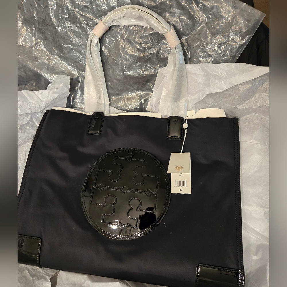 Tory Burch Black ELLA PATENT TOTE